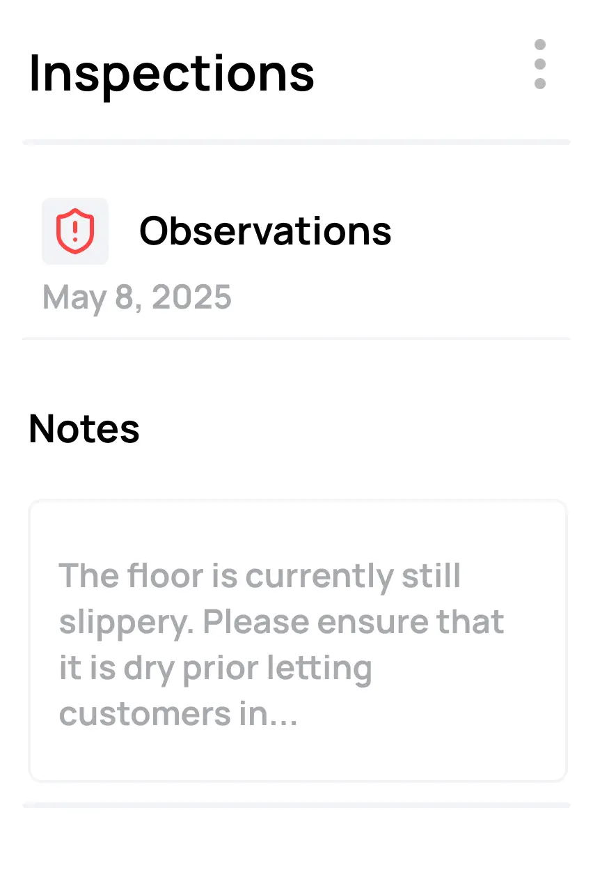 Safety inspection interface